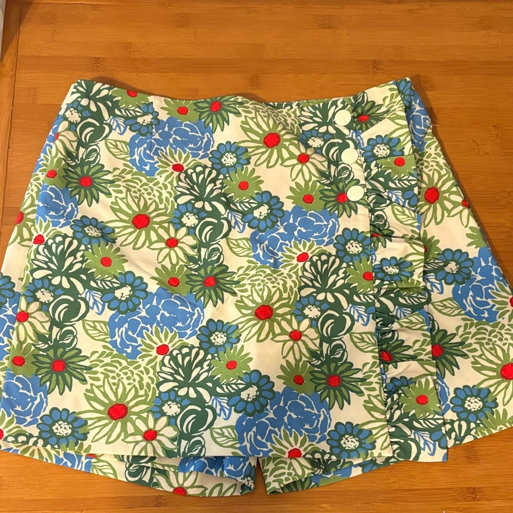 Tory Burch Floral Wrap-Style Women’s Shorts - Blue & Green